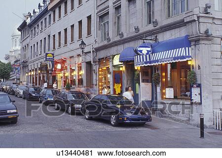 Montreal, Canada, Quebec, Shops along Rue St. Paul in the evening in Old Montreal (Vieux Montreal) in Quebec. View Large Photo Image Stock Image - Montreal, Canada, Quebec, Shops along Rue St. Paul in the evening in Old Montreal (Vieux Montreal) in Quebec.. Fotosearch