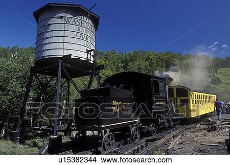 Mount Washington, NH, Breton Woods, White Mountain National Forest, New Hampshire, Mt. Washington Cog Railway train ready to load passengers at Marshfield Station at the base of Mount Washington in the White Mountain Nat'l Forest. View Large Photo Image Picture - Mount Washington, NH, Breton Woods, White Mountain National Forest, New Hampshire, Mt. Washington Cog Railway train ready to load passengers at Marshfield Station at the base of Mount Washington in the White Mountain Nat'l Forest.. Fotosearch