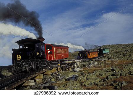 Mount Washington, NH, Breton Woods, White Mountain National Forest, New Hampshire, Mt. Washington Cog Railway trains carry passengers to the summit of Mount Washington in the White Mountain Nat'l Forest. View Large Photo Image Stock Image - Mount Washington, NH, Breton Woods, White Mountain National Forest, New Hampshire, Mt. Washington Cog Railway trains carry passengers to the summit of Mount Washington in the White Mountain Nat'l Forest.. Fotosearch