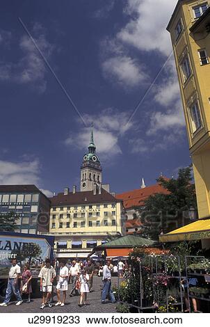 Munich, Germany, Viktualienmarkt, Bavaria, Munchen, Europe, Food market square in downtown Munich. View Large Photo Image Stock Image - Munich, Germany, Viktualienmarkt, Bavaria, Munchen, Europe, Food market square in downtown Munich.. Fotosearch