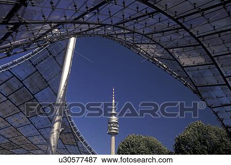 Stock Photo -  Munich, Olympiaturm, Germany, Munchen, Bavaria, Europe, Olympic Tower at Olympia Park. Fotosearch
