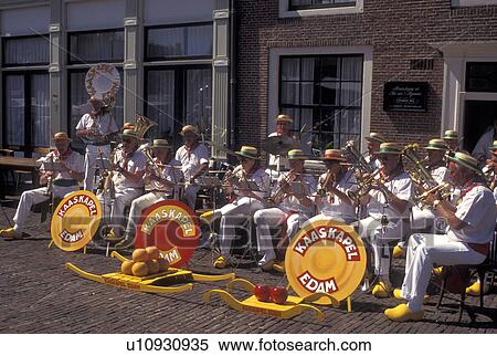 musicians, Holland, Edam, Netherlands, Noord-Holland, Europe, The Edam Band plays outside cheese market on market day in the city of Edam. View Large Photo Image Stock Photography - musicians, Holland, Edam, Netherlands, Noord-Holland, Europe, The Edam Band plays outside cheese market on market day in the city of Edam.. Fotosearch