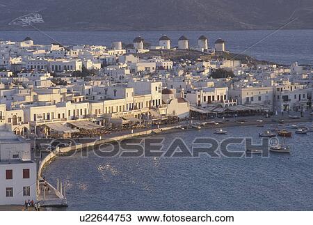 Mykonos, Greek Islands, Cyclades, Greece, Europe, Scenic view of Mykonos Harbor on the Aegean Sea. View Large Photo Image Stock Image - Mykonos, Greek Islands, Cyclades, Greece, Europe, Scenic view of Mykonos Harbor on the Aegean Sea.. Fotosearch