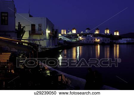 Mykonos, Greek Islands, Cyclades, Greece, Europe, Outdoor cafT at Little Venice along the waterfront of Mykonos in the evening on the Aegean Sea. View Large Photo Image Stock Image - Mykonos, Greek Islands, Cyclades, Greece, Europe, Outdoor cafT at Little Venice along the waterfront of Mykonos in the evening on the Aegean Sea.. Fotosearch