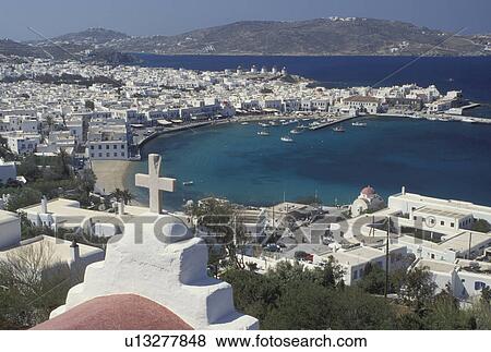 Mykonos, Greek Islands, Cyclades, Greece, Europe, Scenic view of Mykonos Harbor on the Aegean Sea. View Large Photo Image Stock Photo - Mykonos, Greek Islands, Cyclades, Greece, Europe, Scenic view of Mykonos Harbor on the Aegean Sea.. Fotosearch