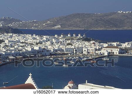 Mykonos, Greek Islands, Cyclades, Greece, Europe, Scenic view of Mykonos Harbor on the Aegean Sea. View Large Photo Image Stock Photo - Mykonos, Greek Islands, Cyclades, Greece, Europe, Scenic view of Mykonos Harbor on the Aegean Sea.. Fotosearch