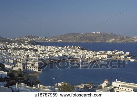 Mykonos, Greek Islands, Cyclades, Greece, Europe, Scenic view of Mykonos Harbor on the Aegean Sea. View Large Photo Image Stock Photo - Mykonos, Greek Islands, Cyclades, Greece, Europe, Scenic view of Mykonos Harbor on the Aegean Sea.. Fotosearch