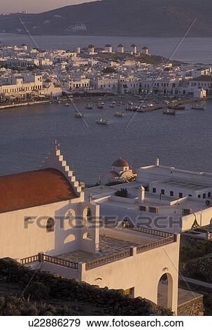Mykonos, Greek Islands, Cyclades, Greece, Europe, Scenic view of Mykonos Harbor on the Aegean Sea. View Large Photo Image Stock Photo - Mykonos, Greek Islands, Cyclades, Greece, Europe, Scenic view of Mykonos Harbor on the Aegean Sea.. Fotosearch