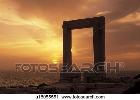 Naxos, Greece, Greek Islands, Cyclades, Europe, Temple of Apollo on Naxos Island at sunset on the Aegean Sea. View Large Photo Image Stock Image - Naxos, Greece, Greek Islands, Cyclades, Europe, Temple of Apollo on Naxos Island at sunset on the Aegean Sea.. Fotosearch