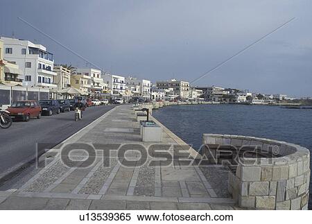 Stock Photography -  Naxos, Greek Islands, Cyclades, Greece, Europe, Waterfront on Hora Naxos Harbor on Naxos Island on the Aegean Sea.. Fotosearch