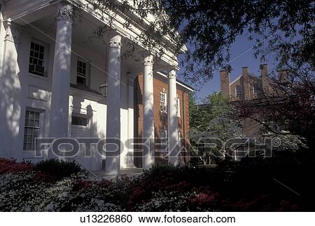 Stock Image -  NC State University, Raleigh, NC, North Carolina, Memorial Alumni Building on the campus of North Carolina State University in Raleigh in the spring.. Fotosearch
