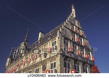 Netherlands, Gouda, Holland, Zuid-Holland, Europe, Town Hall in downtown Gouda. View Large Photo Image Stock Image - Netherlands, Gouda, Holland, Zuid-Holland, Europe, Town Hall in downtown Gouda.. Fotosearch