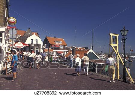 Netherlands, Holland, Volendam, Noord-Holland, Europe, Waterfront on the harbor on Markermeer in the town of Volendam. View Large Photo Image Stock Image - Netherlands, Holland, Volendam, Noord-Holland, Europe, Waterfront on the harbor on Markermeer in the town of Volendam.. Fotosearch