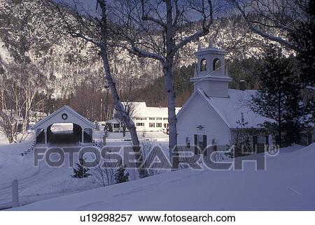 NH, New Hampshire, Stark, Stark Union Church and covered bridge in the winter. View Large Photo Image Stock Photo - NH, New Hampshire, Stark, Stark Union Church and covered bridge in the winter.. Fotosearch