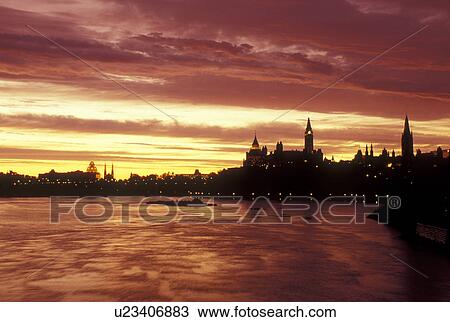 Ottawa, Ontario, Canada, Scenic view of Parliament Hill from the Ottawa River at sunrise. View Large Photo Image Stock Image - Ottawa, Ontario, Canada, Scenic view of Parliament Hill from the Ottawa River at sunrise.. Fotosearch