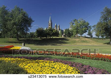 Stock Photography -  Ottawa, Ontario, Canada, Scenic view of Parliament Hill from a city park in downtown Ottawa.. Fotosearch