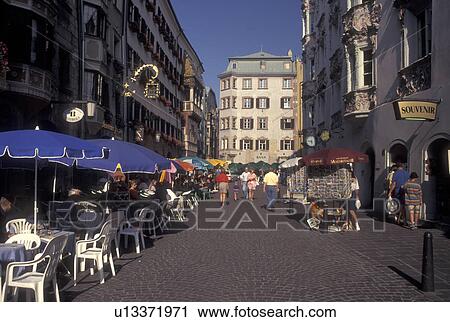 outdoor cafT, Austria, Innsbruck, Tirol, Outdoor cafes and shops along a cobbled pedestrian street in the city of Innsbruck. View Large Photo Image Stock Image - outdoor cafT, Austria, Innsbruck, Tirol, Outdoor cafes and shops along a cobbled pedestrian street in the city of Innsbruck.. Fotosearch