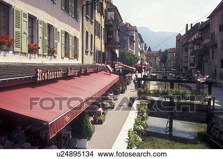 outdoor cafT, France, Annecy, Haute-Savoie, Rhone-Alpes, Europe, Outdoor cafes along the Thiou canal in the old town of Annecy. View Large Photo Image Picture - outdoor cafT, France, Annecy, Haute-Savoie, Rhone-Alpes, Europe, Outdoor cafes along the Thiou canal in the old town of Annecy. . Fotosearch
