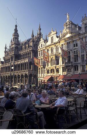 Stock Image -  outdoor cafT, Grand Place, Brussels, Bruxelles, Belgium, Europe, Outdoor cafT in Grand-Place (Grote Markt) in downtown Brussels.. Fotosearch