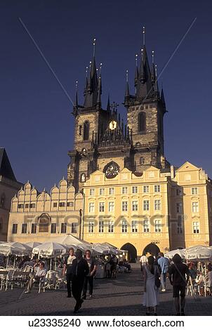 outdoor cafT, Prague, Czech Republic, Praha, Central Bohemia, Outdoor cafT and Tyn Church in Old Town Square in the city of Prague. View Large Photo Image Stock Image - outdoor cafT, Prague, Czech Republic, Praha, Central Bohemia, Outdoor cafT and Tyn Church in Old Town Square in the city of Prague.. Fotosearch