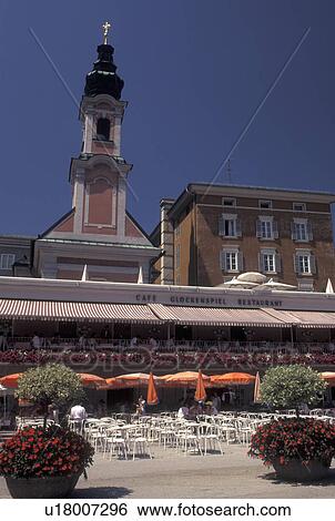 Stock Photograph -  outdoor cafT, Salzburg, Austria, Outdoor cafT at Mozartplatz in the city of Salzburg.. Fotosearch