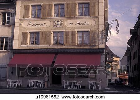 outdoor cafT, Switzerland, Jura, Outdoor cafT at the Restaurant du Mouton in the village of Porrentruy. View Large Photo Image Stock Image - outdoor cafT, Switzerland, Jura, Outdoor cafT at the Restaurant du Mouton in the village of Porrentruy.. Fotosearch
