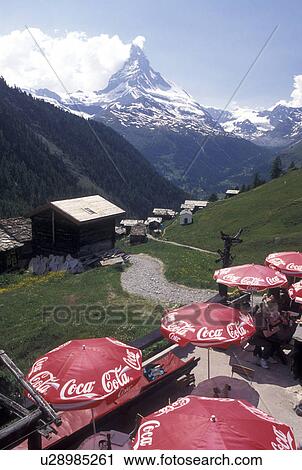 outdoor cafT, Switzerland, Matterhorn, Cervin, Valais, Alps, Findeln, Scenic view the Matterhorn from an outdoor cafT in the mountain village of Findeln above Zermatt in the Swiss Alps. View Large Photo Image Stock Image - outdoor cafT, Switzerland, Matterhorn, Cervin, Valais, Alps, Findeln, Scenic view the Matterhorn from an outdoor cafT in the mountain village of Findeln above Zermatt in the Swiss Alps.. Fotosearch