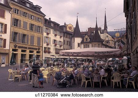 outdoor cafT, Switzerland, Neuchatel, Outdoor cafT in Place des Halles in downtown Neuchatel. View Large Photo Image Picture - outdoor cafT, Switzerland, Neuchatel, Outdoor cafT in Place des Halles in downtown Neuchatel.. Fotosearch