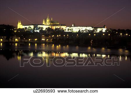 palace, Prague, Vltava River, Czech Republic, Praha, Central Bohemia, Prague Castle reflects in the calm waters of the Vltava River at night. View Large Photo Image Stock Image - palace, Prague, Vltava River, Czech Republic, Praha, Central Bohemia, Prague Castle reflects in the calm waters of the Vltava River at night.. Fotosearch