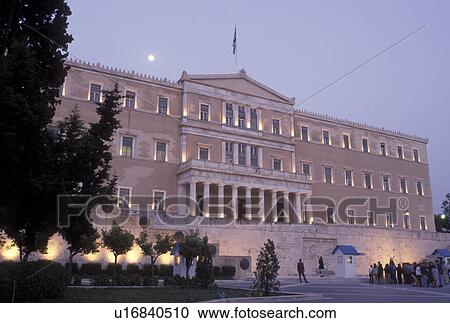 Parliament, Athens, Greece, Europe, House of the Greek Parliament at Plateia Syntagmatos (Constitution Square) in the evening in downtown Athens. View Large Photo Image Stock Image - Parliament, Athens, Greece, Europe, House of the Greek Parliament at Plateia Syntagmatos (Constitution Square) in the evening in downtown Athens.. Fotosearch