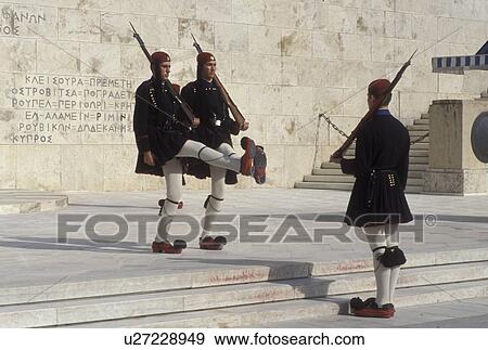 Parliament, Athens, Greece, Europe, Changing of the Guards (evzones) ceremony at the House of the Greek Parliament at Plateia Syntagmatos (Constitution Square) in downtown Athens. View Large Photo Image Stock Photo - Parliament, Athens, Greece, Europe, Changing of the Guards (evzones) ceremony at the House of the Greek Parliament at Plateia Syntagmatos (Constitution Square) in downtown Athens.. Fotosearch