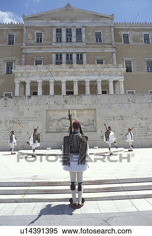 Parliament, Athens, Greece, Europe, Changing of the Guards (evzones) ceremony at the House of the Greek Parliament at Plateia Syntagmatos (Constitution Square) in downtown Athens. View Large Photo Image Stock Photography - Parliament, Athens, Greece, Europe, Changing of the Guards (evzones) ceremony at the House of the Greek Parliament at Plateia Syntagmatos (Constitution Square) in downtown Athens.. Fotosearch
