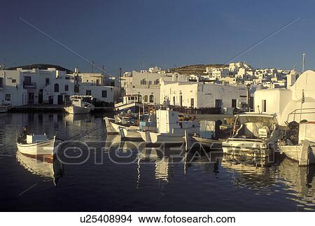 Paros, Greece, Greek Islands, Naoussa, Cyclades, Europe, Fishing boats docked in Naoussa Harbor on Paros Island on the Aegean Sea. View Large Photo Image Picture - Paros, Greece, Greek Islands, Naoussa, Cyclades, Europe, Fishing boats docked in Naoussa Harbor on Paros Island on the Aegean Sea.. Fotosearch