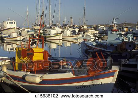 Paros, Greece, Parikia, Greek Islands, Cyclades, Europe, Fishing boats docked in the harbor of Parikia on Paros Island on the Aegean Sea. View Large Photo Image Stock Image - Paros, Greece, Parikia, Greek Islands, Cyclades, Europe, Fishing boats docked in the harbor of Parikia on Paros Island on the Aegean Sea.. Fotosearch