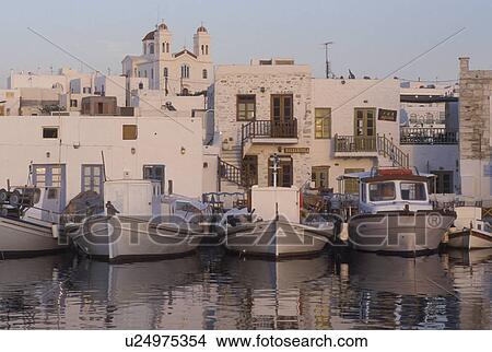 Paros, Greek Islands, Naoussa, Cyclades, Greece, Europe, Fishing boats in Naoussa Harbor at sunset on Paros Island on the Aegean Sea. View Large Photo Image Picture - Paros, Greek Islands, Naoussa, Cyclades, Greece, Europe, Fishing boats in Naoussa Harbor at sunset on Paros Island on the Aegean Sea.. Fotosearch