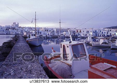 Paros, Greek Islands, Naoussa, Cyclades, Greece, Europe, Fishing boats docked in Naoussa Harbor in the evening on Paros Island on the Aegean Sea. View Large Photo Image Stock Image - Paros, Greek Islands, Naoussa, Cyclades, Greece, Europe, Fishing boats docked in Naoussa Harbor in the evening on Paros Island on the Aegean Sea.. Fotosearch