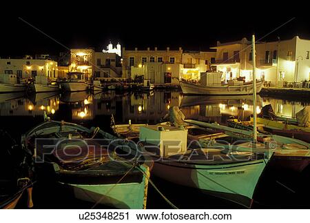 Paros, Greek Islands, Naoussa, Cyclades, Greece, Europe, Fishing boats docked in Naoussa Harbor in the evening on Paros Island on the Aegean Sea. View Large Photo Image Stock Image - Paros, Greek Islands, Naoussa, Cyclades, Greece, Europe, Fishing boats docked in Naoussa Harbor in the evening on Paros Island on the Aegean Sea.. Fotosearch