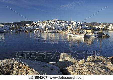 Paros, Greek Islands, Naoussa, Cyclades, Greece, Europe, Fishing boats docked in Naoussa Harbor on Paros Island on the Aegean Sea. View Large Photo Image Stock Photo - Paros, Greek Islands, Naoussa, Cyclades, Greece, Europe, Fishing boats docked in Naoussa Harbor on Paros Island on the Aegean Sea.. Fotosearch