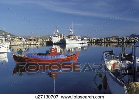 Paros, Greek Islands, Naoussa, Cyclades, Greece, Europe, Fishing boats docked in Naoussa Harbor on Paros Island on the Aegean Sea. View Large Photo Image Stock Photo - Paros, Greek Islands, Naoussa, Cyclades, Greece, Europe, Fishing boats docked in Naoussa Harbor on Paros Island on the Aegean Sea.. Fotosearch