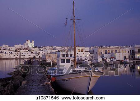 Paros, Greek Islands, Naoussa, Cyclades, Greece, Europe, Fishing boats docked in Naoussa Harbor in the evening on Paros Island on the Aegean Sea. View Large Photo Image Stock Photograph - Paros, Greek Islands, Naoussa, Cyclades, Greece, Europe, Fishing boats docked in Naoussa Harbor in the evening on Paros Island on the Aegean Sea.. Fotosearch