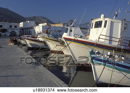 Paros, Greek Islands, Parikia, Cyclades, Greece, Europe, Fishing boats docked in the harbor of Parikia on Paros Island on the Aegean Sea. View Large Photo Image Picture - Paros, Greek Islands, Parikia, Cyclades, Greece, Europe, Fishing boats docked in the harbor of Parikia on Paros Island on the Aegean Sea.. Fotosearch
