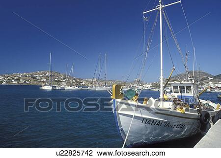 Paros, Greek Islands, Parikia, Cyclades, Greece, Europe, Fishing boats docked in the harbor of Parikia on Paros Island on the Aegean Sea. View Large Photo Image Stock Image - Paros, Greek Islands, Parikia, Cyclades, Greece, Europe, Fishing boats docked in the harbor of Parikia on Paros Island on the Aegean Sea.. Fotosearch