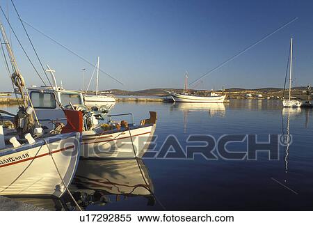 Paros, Greek Islands, Parikia, Cyclades, Greece, Europe, Fishing boats docked in the harbor of Parikia on Paros Island on the Aegean Sea. View Large Photo Image Stock Photography - Paros, Greek Islands, Parikia, Cyclades, Greece, Europe, Fishing boats docked in the harbor of Parikia on Paros Island on the Aegean Sea.. Fotosearch