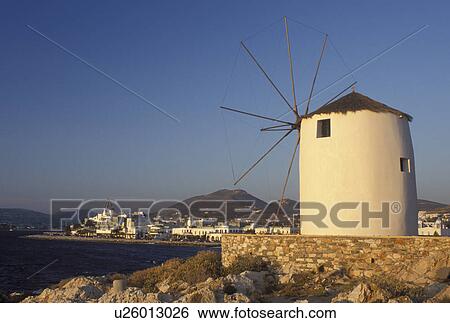 Paros, Parikia, Greece, Cyclades, Greek Islands, Europe, Windmill along the waterfront in the harbor of Parikia on Paros Island on the Aegean Sea. View Large Photo Image Stock Photograph - Paros, Parikia, Greece, Cyclades, Greek Islands, Europe, Windmill along the waterfront in the harbor of Parikia on Paros Island on the Aegean Sea.. Fotosearch