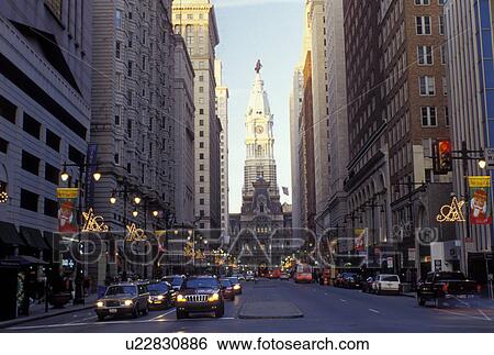 Philadelphia, PA, Pennsylvania, City Hall on Broad Street in downtown Philadelphia in the evening. View Large Photo Image Stock Photograph - Philadelphia, PA, Pennsylvania, City Hall on Broad Street in downtown Philadelphia in the evening.. Fotosearch