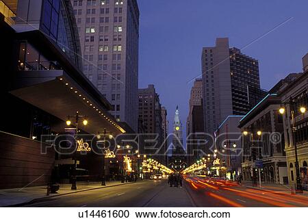 Philadelphia, PA, Pennsylvania, The Kimmel Center for the Performing Arts and City Hall on Broad Street in downtown Philadelphia in the evening. View Large Photo Image Stock Image - Philadelphia, PA, Pennsylvania, The Kimmel Center for the Performing Arts and City Hall on Broad Street in downtown Philadelphia in the evening.. Fotosearch