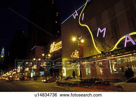 Philadelphia, PA, Pennsylvania, The Wilma Theater along Broad Street in downtown Philadelphia in the evening. View Large Photo Image Stock Photograph - Philadelphia, PA, Pennsylvania, The Wilma Theater along Broad Street in downtown Philadelphia in the evening.. Fotosearch