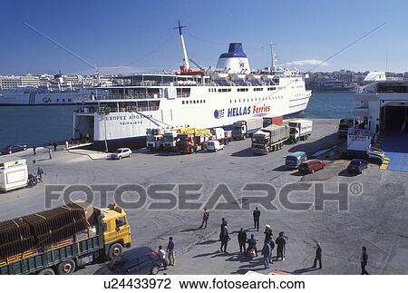Piraeus, Athens, Greece, Europe, Ferry dock at the Kentriko Limani (main ferry port) on the Great Harbour in Piraeus, one of the biggest Mediterranean Ports. View Large Photo Image Stock Image - Piraeus, Athens, Greece, Europe, Ferry dock at the Kentriko Limani (main ferry port) on the Great Harbour in Piraeus, one of the biggest Mediterranean Ports.. Fotosearch