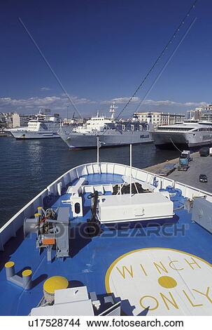 Piraeus, Athens, Greece, Europe, Ferries docked at the Kentriko Limani (main ferry port) on the Great Harbour in Piraeus, one of the biggest Mediterranean Ports. View Large Photo Image Picture - Piraeus, Athens, Greece, Europe, Ferries docked at the Kentriko Limani (main ferry port) on the Great Harbour in Piraeus, one of the biggest Mediterranean Ports.. Fotosearch