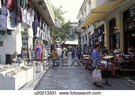 Plaka, Athens, Greece, Europe, Shops and outdoor cafTs in the Plaka in downtown Athens. View Large Photo Image Stock Image - Plaka, Athens, Greece, Europe, Shops and outdoor cafTs in the Plaka in downtown Athens.. Fotosearch